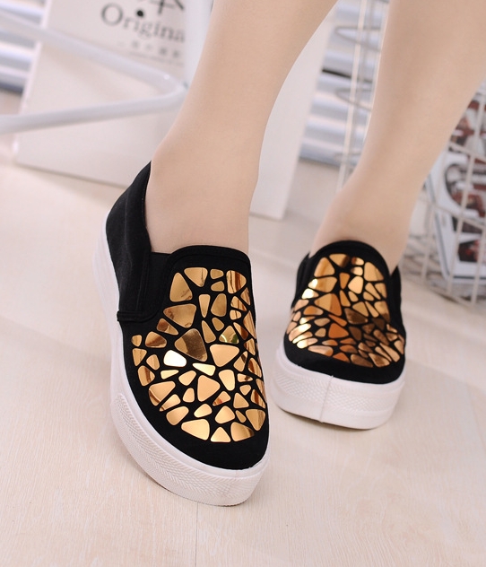 Gold Thick Loafers Shoes Import