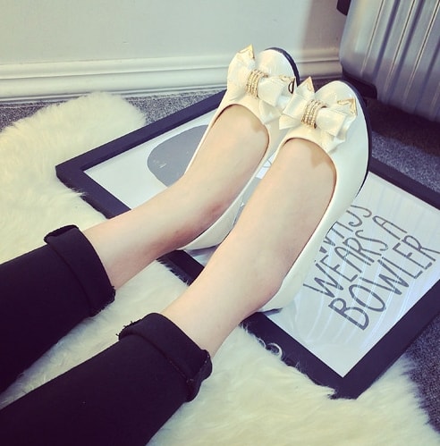 White Korean Flat Shoes Import