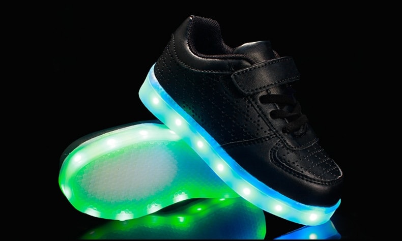 Black Strap Colorful LED Shoes - Kids