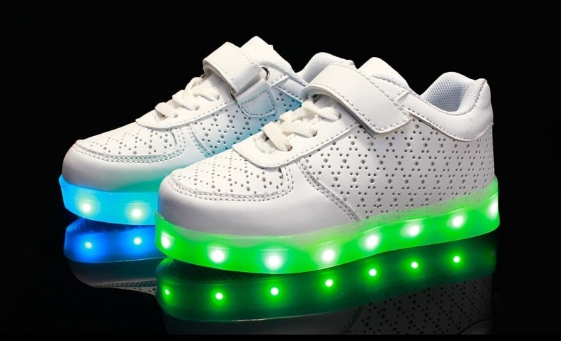 White Strap Colorful LED Shoes - Kids