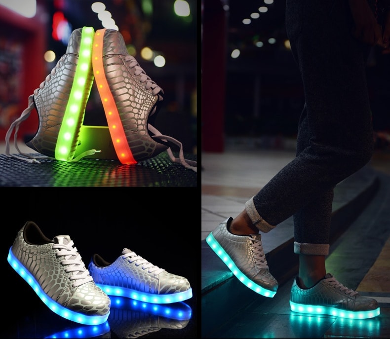 Silver Serpent Skin Stylish LED Shoes - Unisex Adult