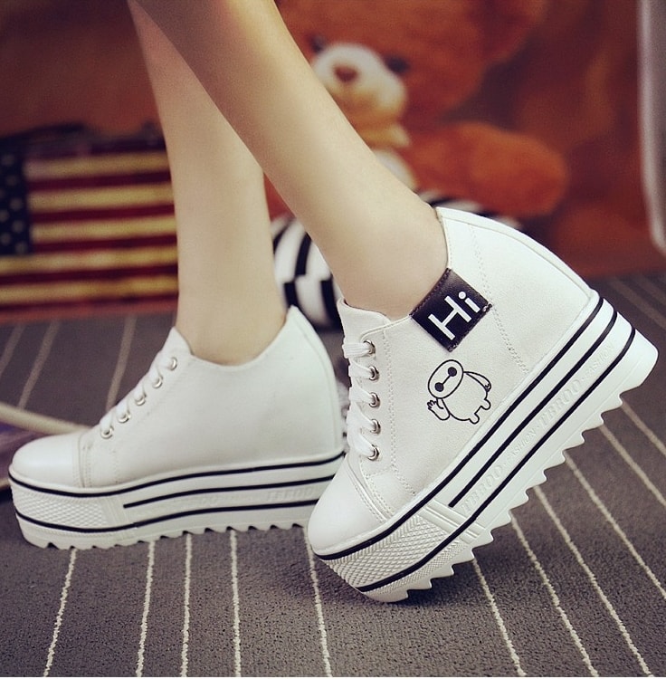 White Thick Sole Cartoon Shoes