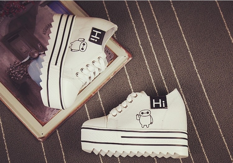 White Thick Sole Cartoon Shoes