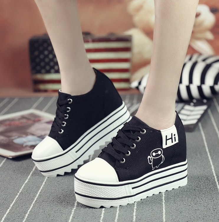 Black Thick Sole Cartoon Shoes