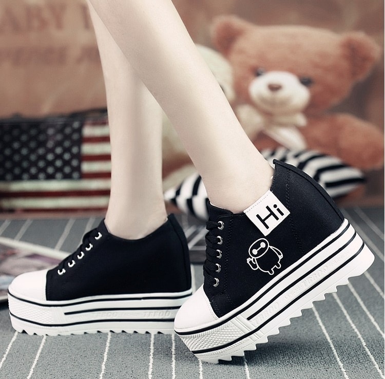 Black Thick Sole Cartoon Shoes