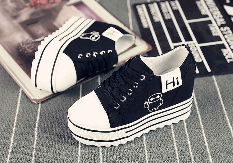 Black Thick Sole Cartoon Shoes