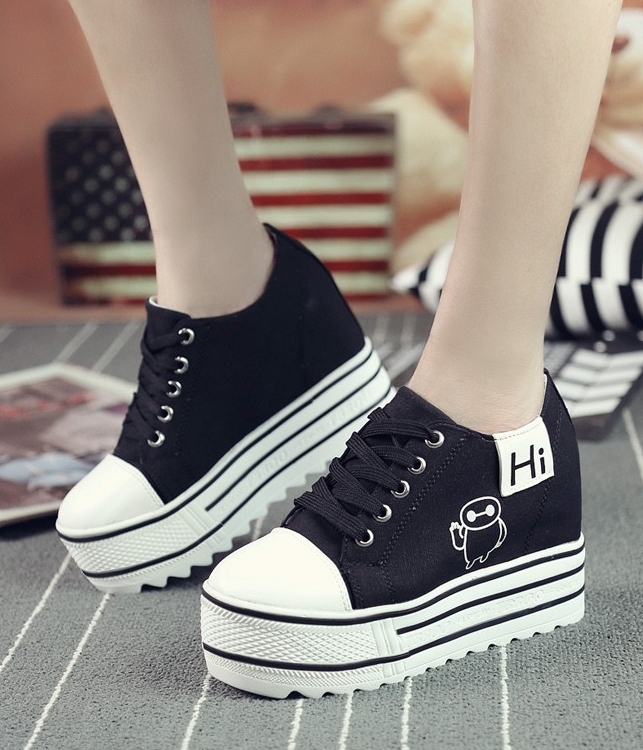 Black Thick Sole Cartoon Shoes