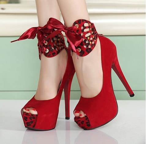 Red Korean High Heel Party Shoes