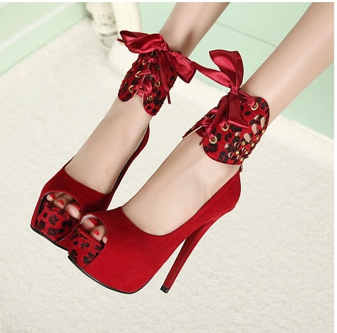 Red Korean High Heel Party Shoes