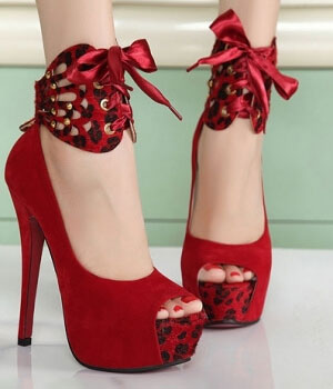 Red Korean High Heel Party Shoes