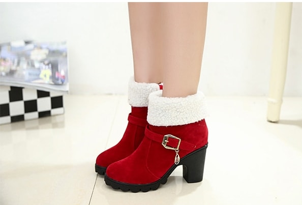 Red Suede Mid Heel Martin Boots Import