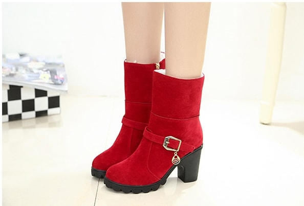 Red Suede Mid Heel Martin Boots Import