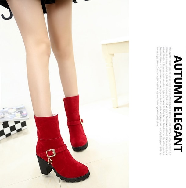 Red Suede Mid Heel Martin Boots Import