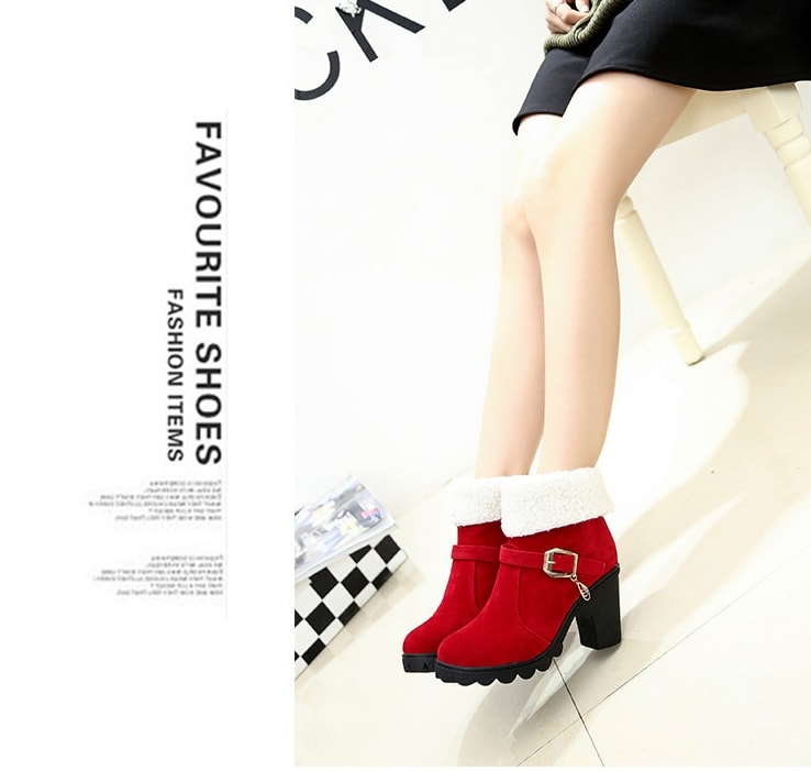 Red Suede Mid Heel Martin Boots Import