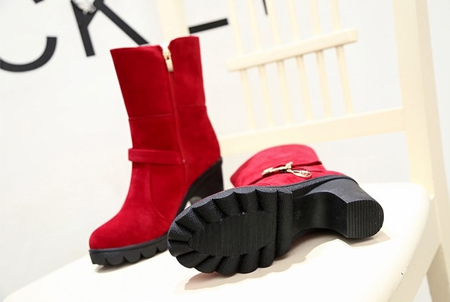 Red Suede Mid Heel Martin Boots Import