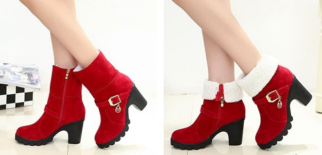 Red Suede Mid Heel Martin Boots Import