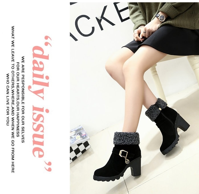 Black Suede Mid Heel Martin Boots Import