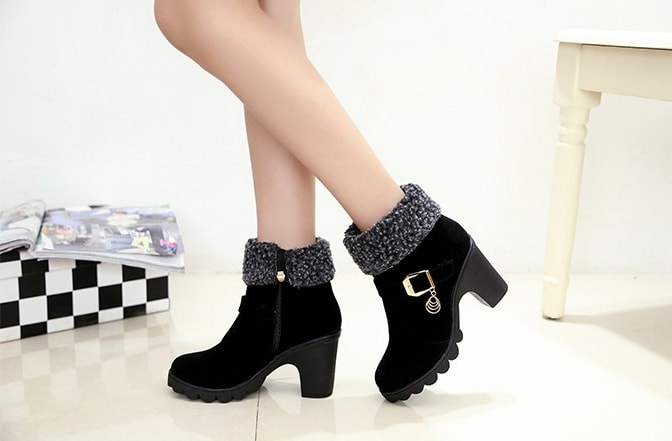 Black Suede Mid Heel Martin Boots Import