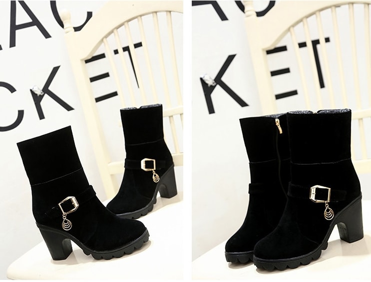 Black Suede Mid Heel Martin Boots Import