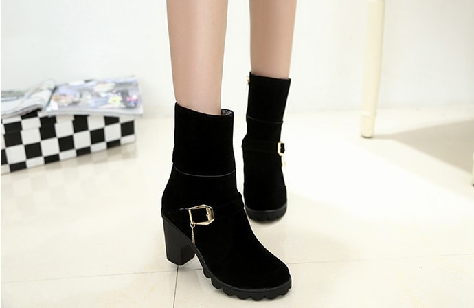 Black Suede Mid Heel Martin Boots Import