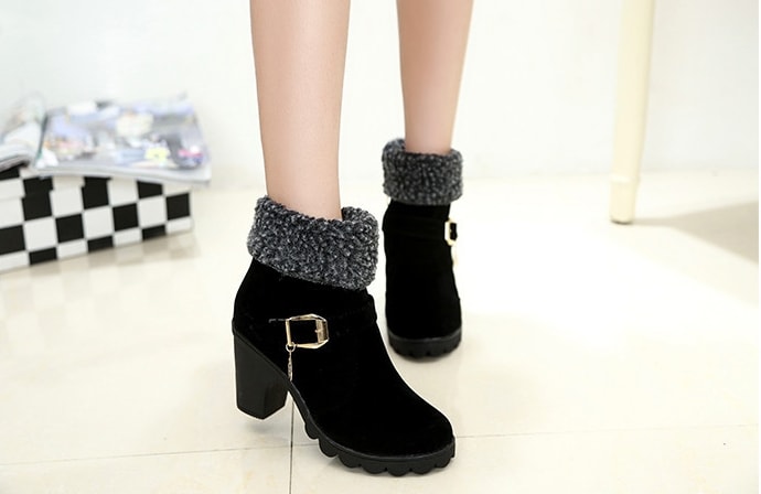 Black Suede Mid Heel Martin Boots Import