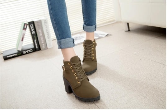 Green Suede Mid Heel Boots Import