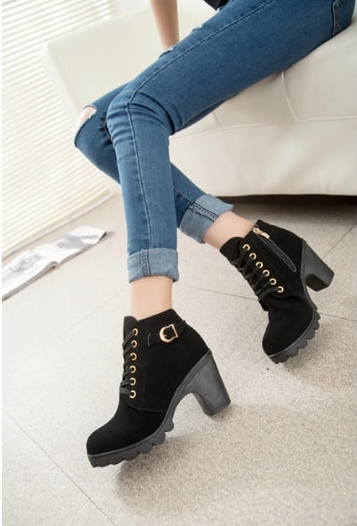 Black Suede Mid Heel Boots Import