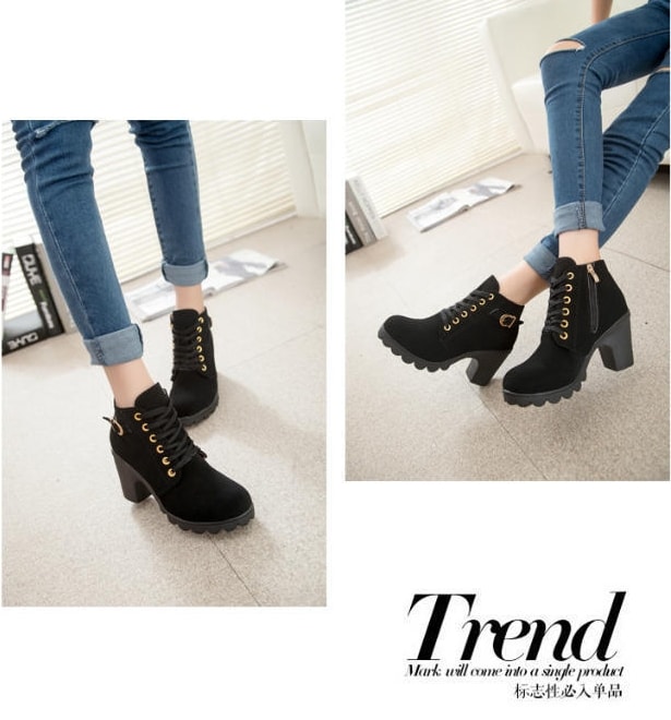 Black Suede Mid Heel Boots Import