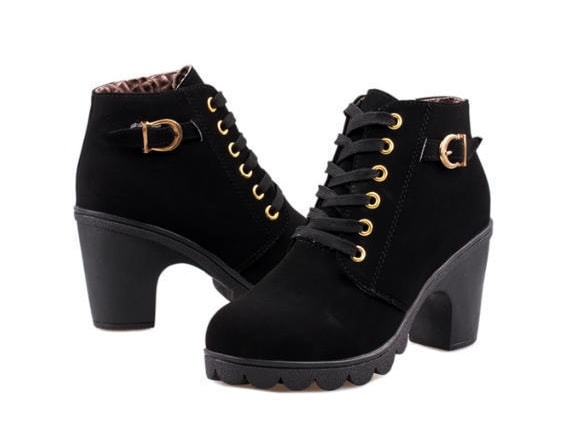 Black Suede Mid Heel Boots Import