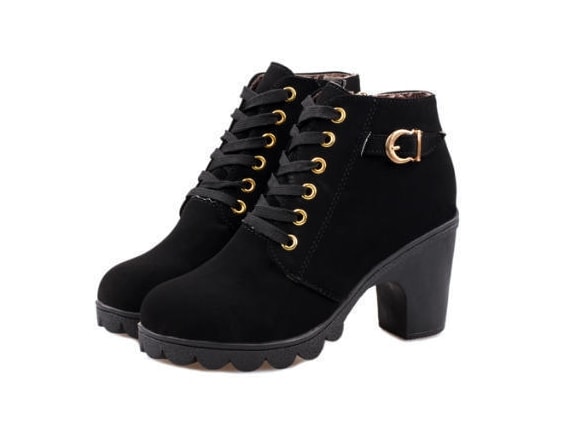 Black Suede Mid Heel Boots Import