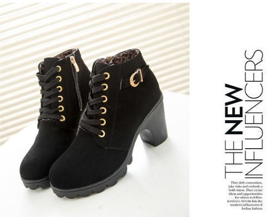 Black Suede Mid Heel Boots Import