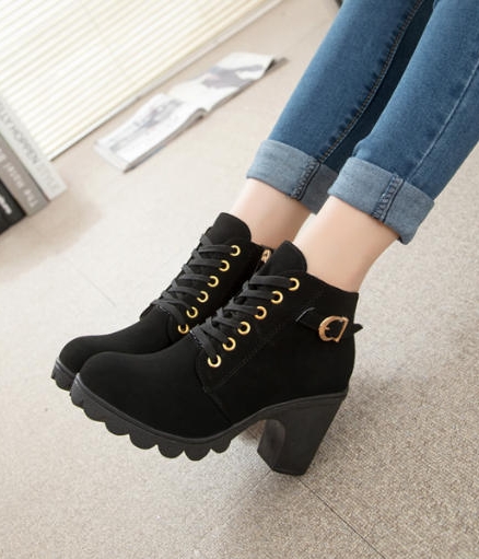 Black Suede Mid Heel Boots Import