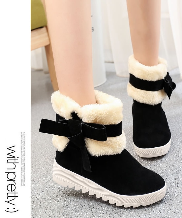 Black Suede Flat Sole Boots Import