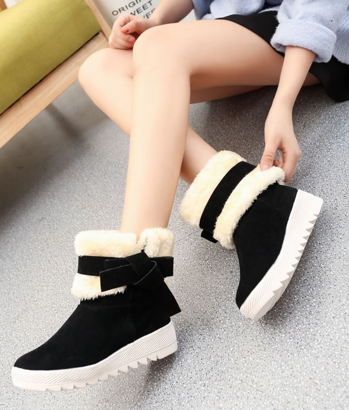 Black Suede Flat Sole Boots Import