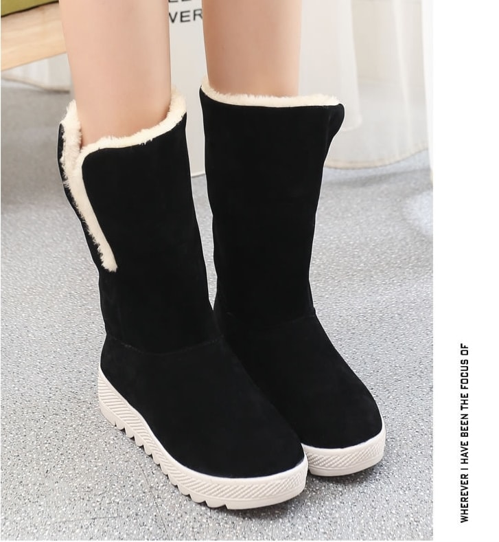 Black Suede Flat Sole Boots Import