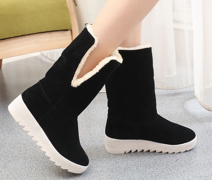 Black Suede Flat Sole Boots Import