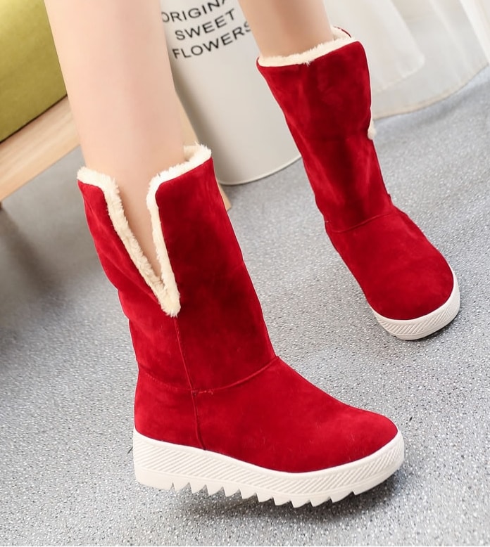 Red Suede Flat Sole Boots Import