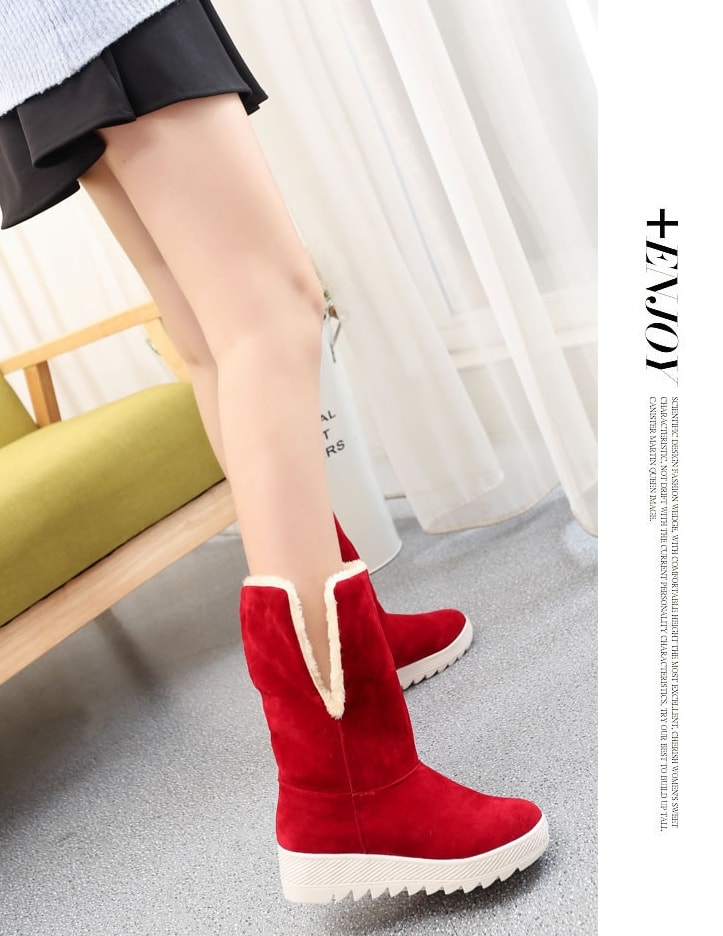 Red Suede Flat Sole Boots Import