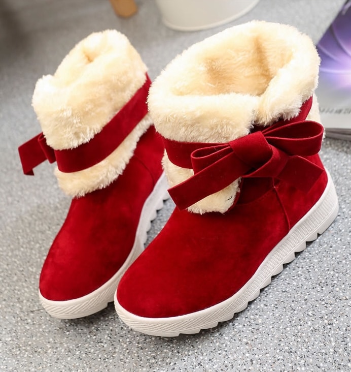 Red Suede Flat Sole Boots Import