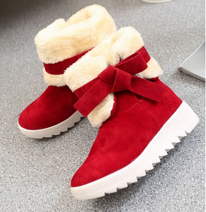 Red Suede Flat Sole Boots Import