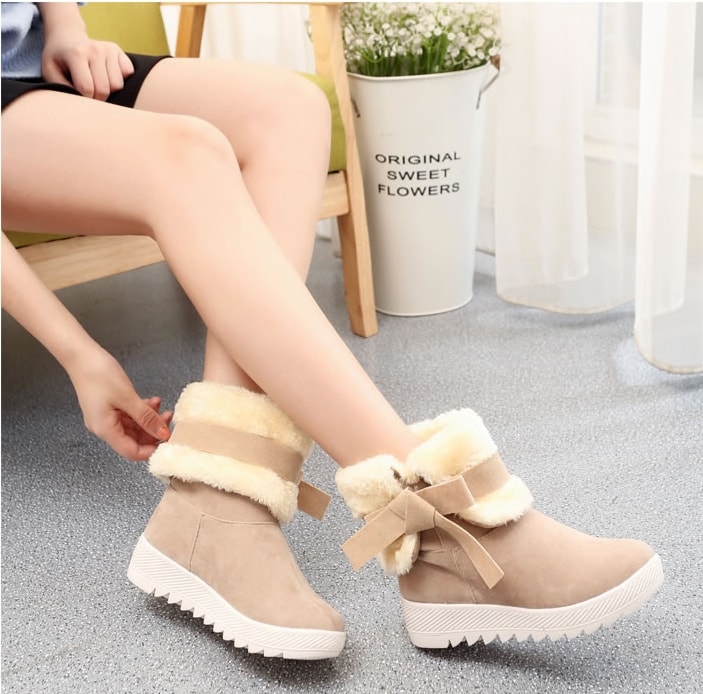 Beige Suede Flat Sole Boots Import