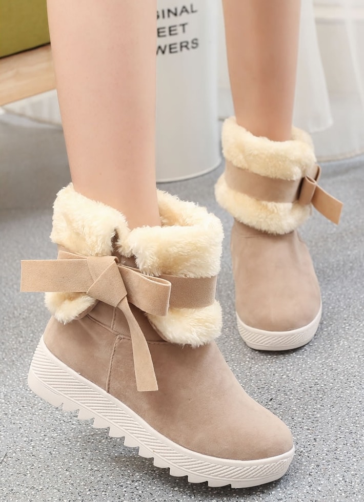 Beige Suede Flat Sole Boots Import