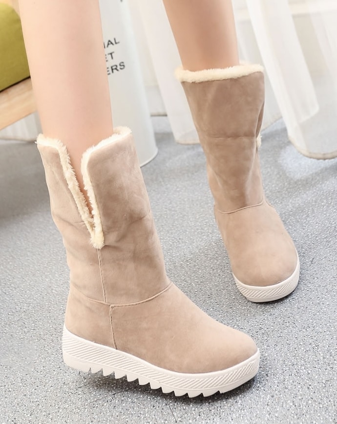 Beige Suede Flat Sole Boots Import