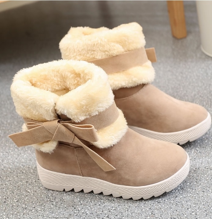 Beige Suede Flat Sole Boots Import