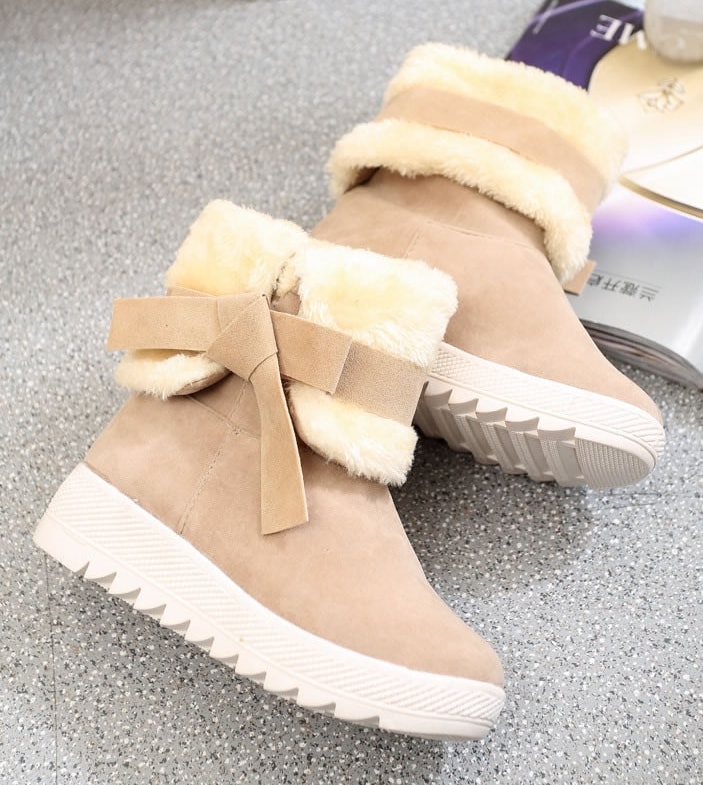 Beige Suede Flat Sole Boots Import