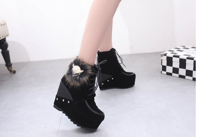 Black Wedges High Heel Boots Import