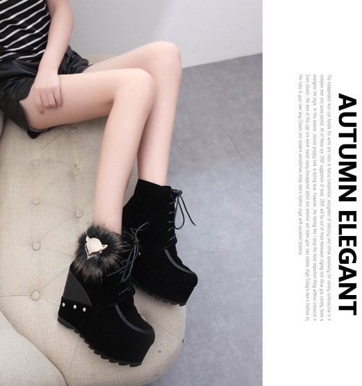 Black Wedges High Heel Boots Import