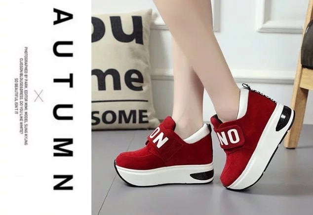 Red Velcro Casual Muffin Shoes Import