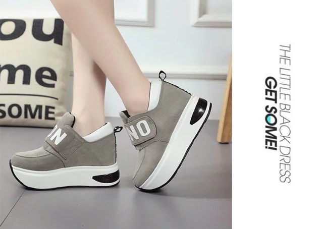 Gray Velcro Casual Muffin Shoes Import