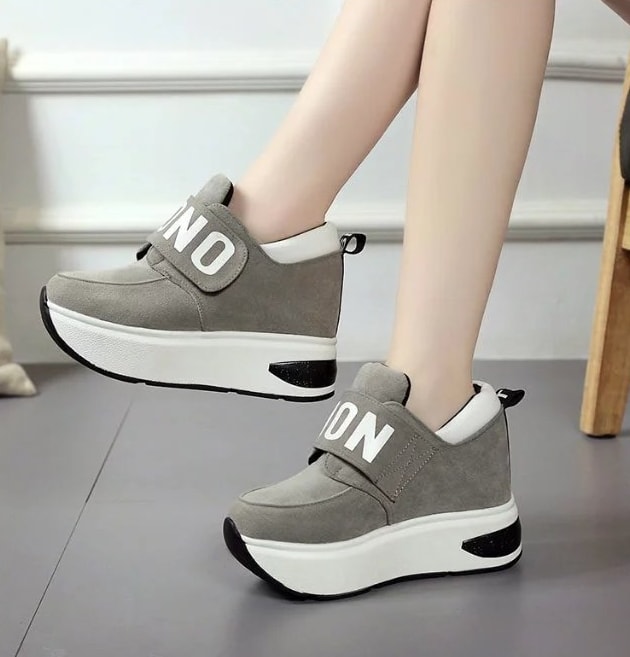 Gray Velcro Casual Muffin Shoes Import